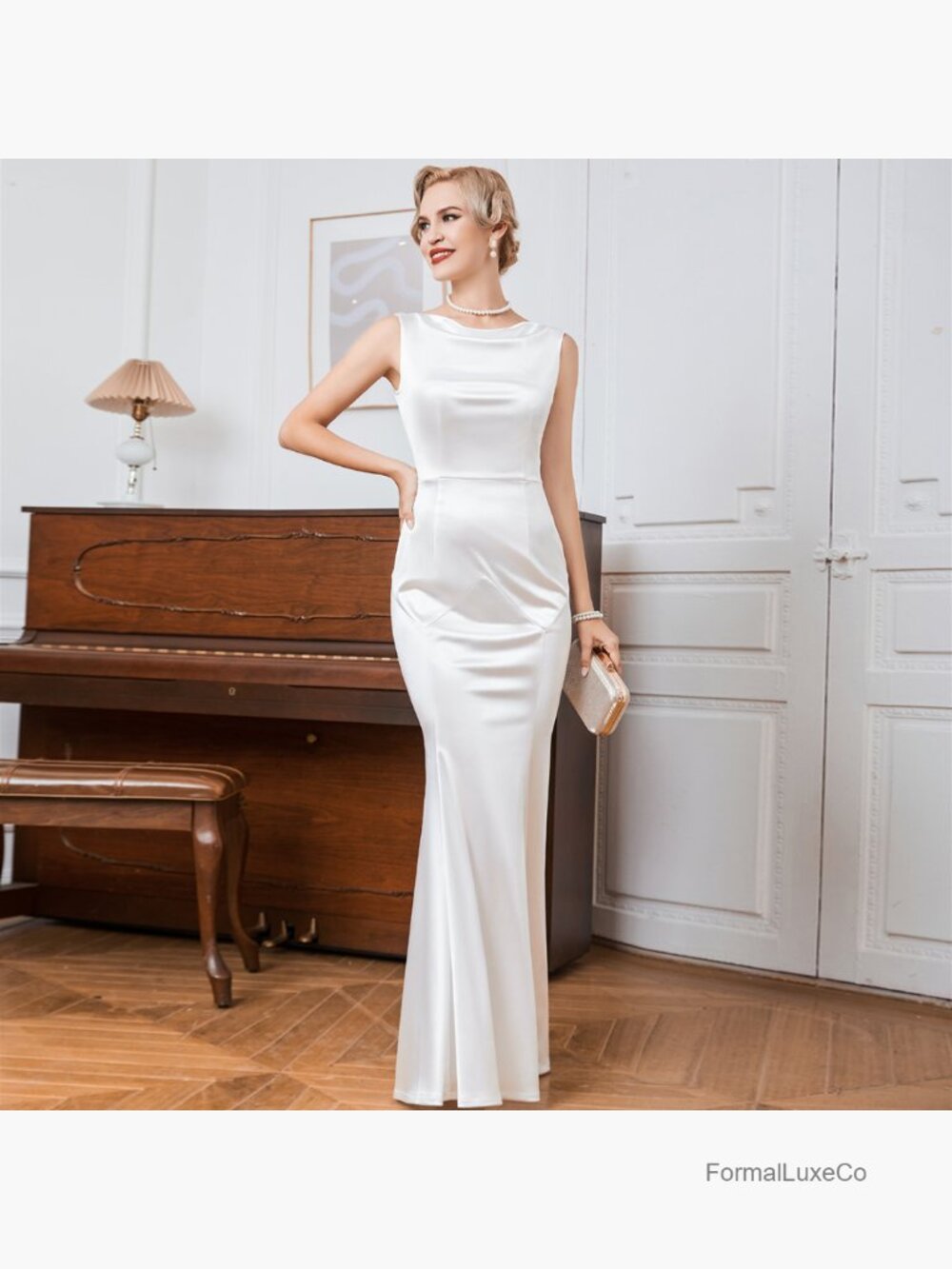 Satin Mermaid Maxi Dress with Cowl Neck - Picture 7 of 7